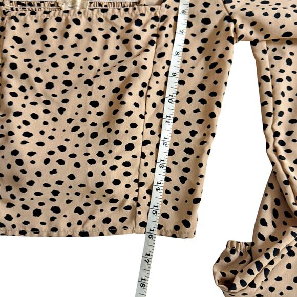 Altar'd State Brown Polka Dot Animal Print Long Sleeve Cropped Blouse Top XS - Picture 5 of 6